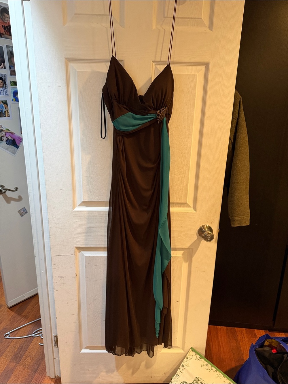 A. Byer Brown Maxi Dress with Teal Sash